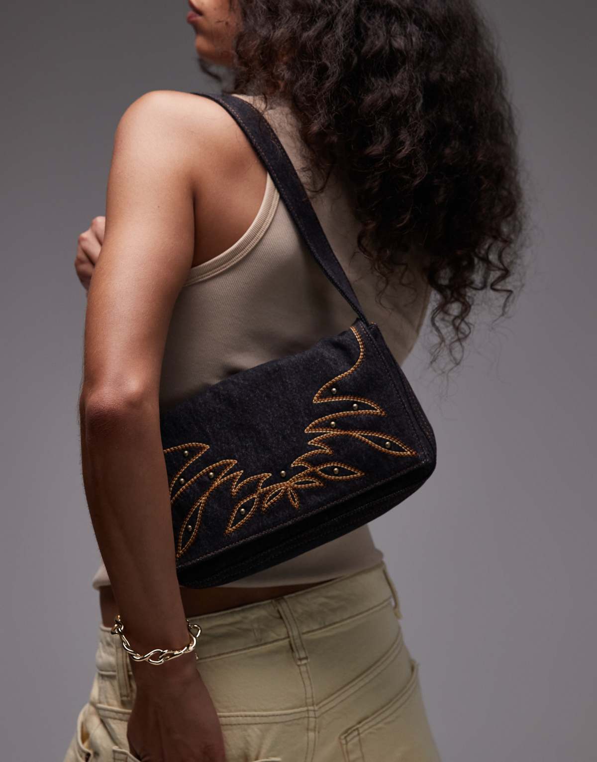 Levi's Brannan western embroidered denim shoulder bag in black