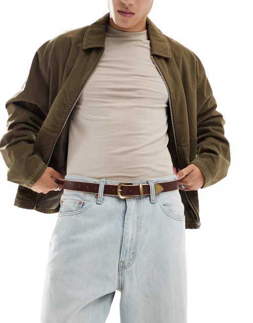 Levi's – Brązowo-złoty skórzany pasek w kowbojskim stylu