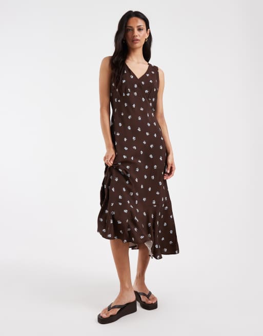 Levi's brita ditsy print slip dress in brown, 2 of 4