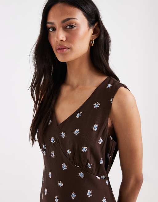 Levi's brita ditsy print slip dress in brown, 3 of 4