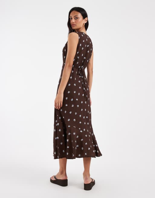 Levi's brita ditsy print slip dress in brown, 4 of 4