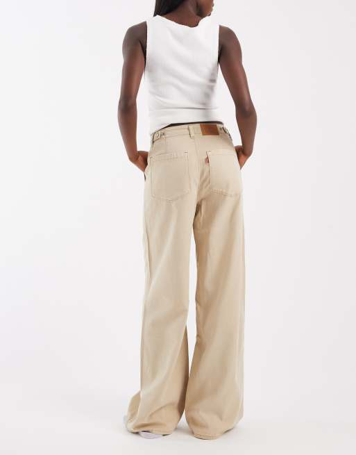 Levi's broek met trekkoord en wijde pijpen in crème, 3 van 5