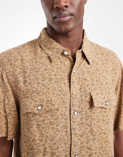 Levi's - Brun afslappet western-skjorte med korte ærmer og blomstermønster i hørblanding - view 1