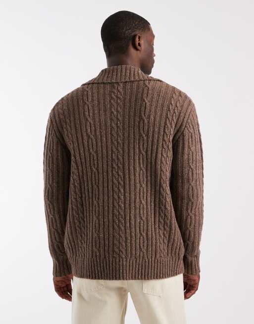 Levi's - Brun striktrøje med lynlås i uldrigt chunky strik, 3 af 5
