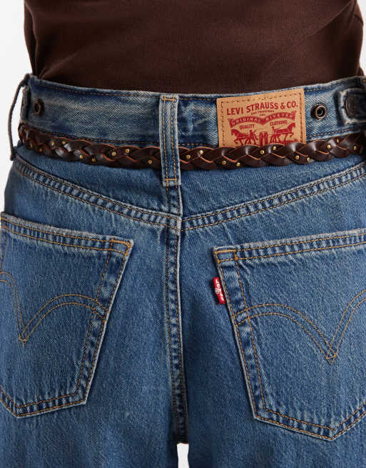 Levi's - Brunt smalt læderbælte med flettet design, 3 af 3