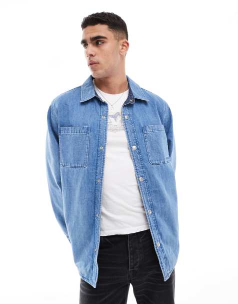 Levi's – Bryant – Wattierte, wendbare Jeans-Hemdjacke in Hellblau - view 1