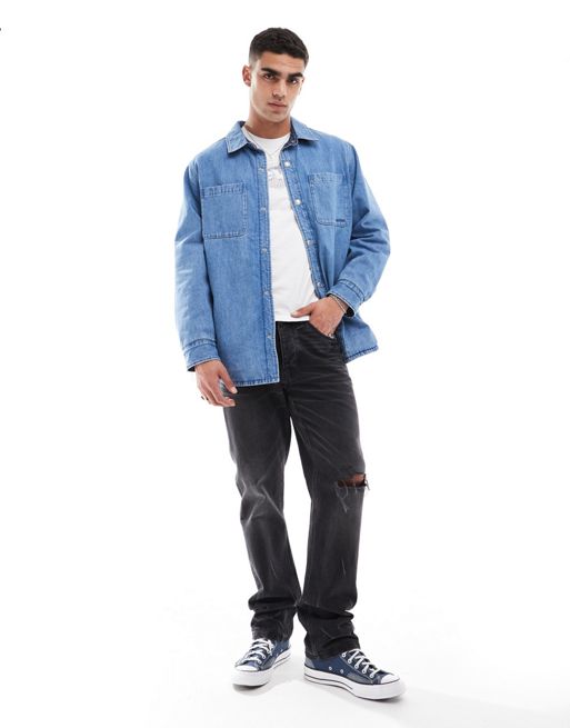 Levi's – Bryant – Wattierte, wendbare Jeans-Hemdjacke in Hellblau