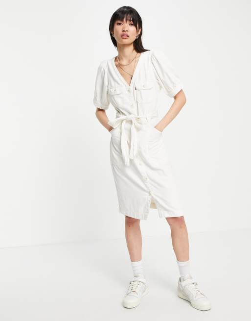 Levi's bryn balloon sleeve midi dress in white