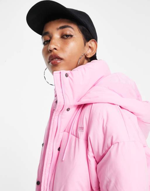 Levi's bubble hooded padded jacket in pink | ASOS