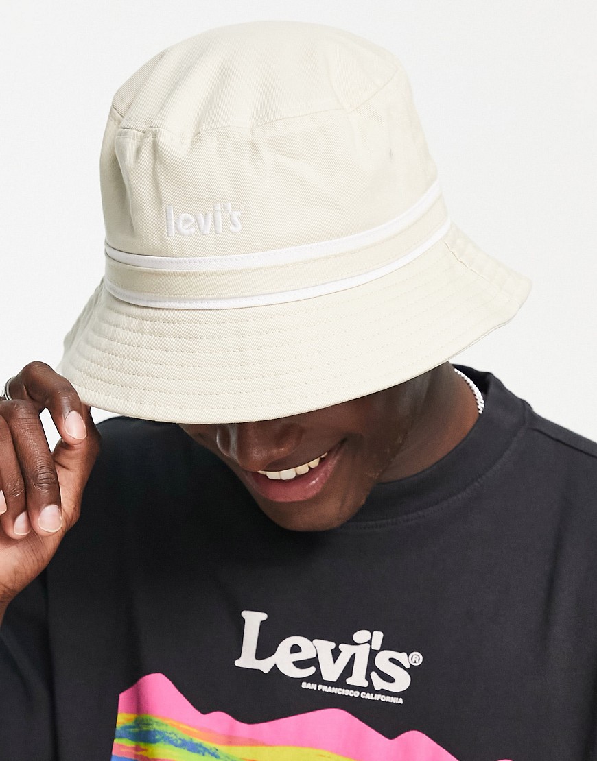 Levi's Bucket Hat With Vintage Logo In Cream With Stripe-White