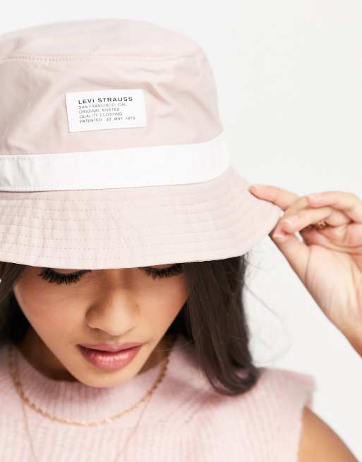 Levi's bucket hat with white trim in pink, 3 of 4