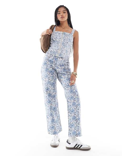 Levi's - Bustino in denim a fiori blu in coordinato, 3 di 4