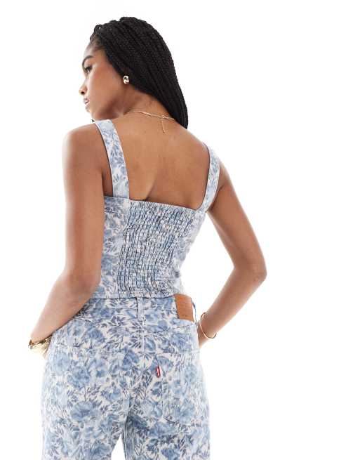 Levi's - Bustino in denim a fiori blu in coordinato, 4 di 4