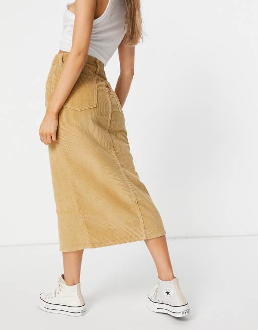 Levi's button front denim midi skirt in tan | ASOS