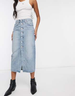 button through denim skirt