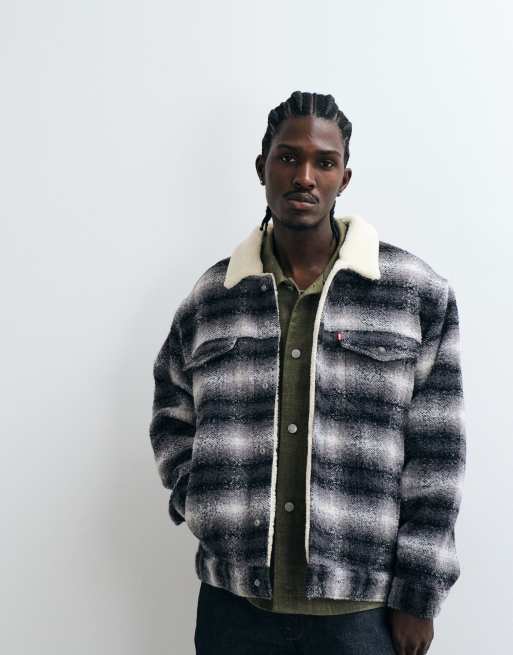 Levi's button up sherpa jacket in dark blue , 5 of 5