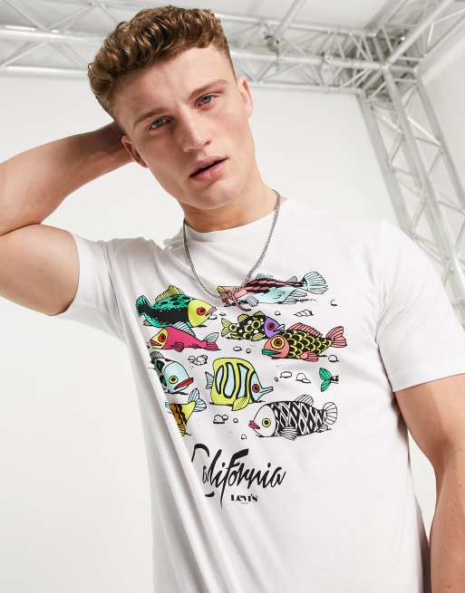 Levi's California fish print t-shirt in white | ASOS