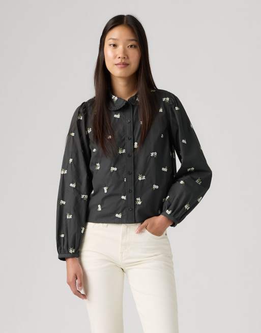 Levi's - Calista - Camisa negra con estampado floral y volantes en el cuello, 1 de 4