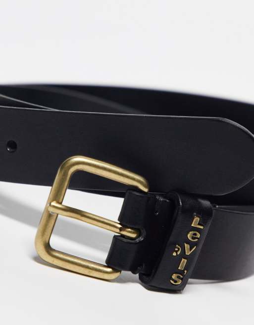 Levi's - Calypso - Ceinture en cuir avec boucle dorée - Noir, 2 de 4