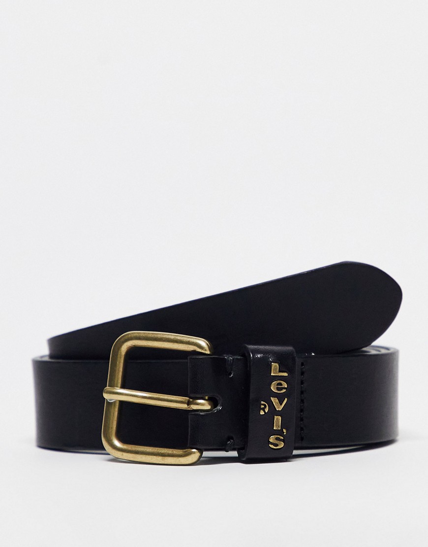 Levi's Calypso leather belt in black with gold buckle