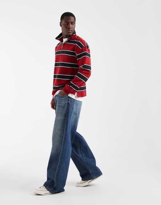Levi's cameron 1/4 zip striped sweatshirt in red, 2 of 5