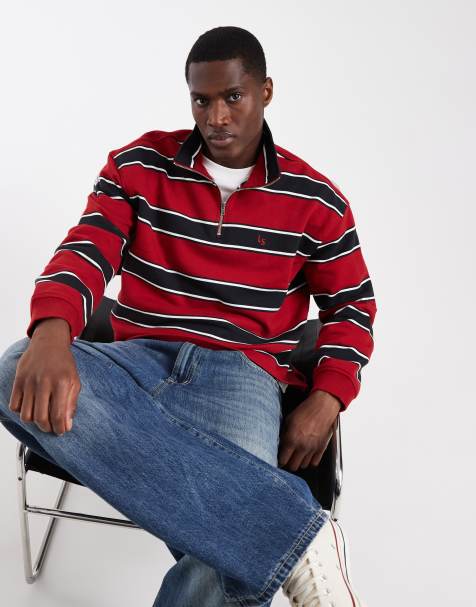 Levi's Cameron bluza w paski z zamkiem 1/4 w kolorze czerwonym - view 1