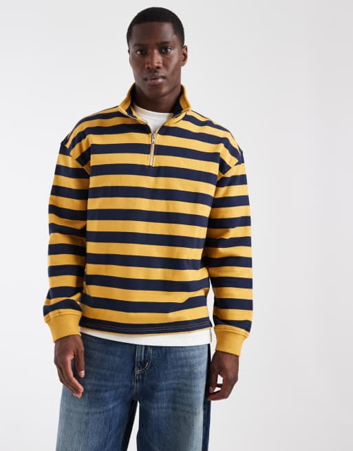 Levi's - Cameron - Gul og sortstribet sweatshirt med 1/4-lynlås , 2 af 5