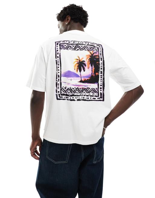 Levi's - Camicia a mezze maniche comoda bianca con logo e paesaggio con palme sul retro