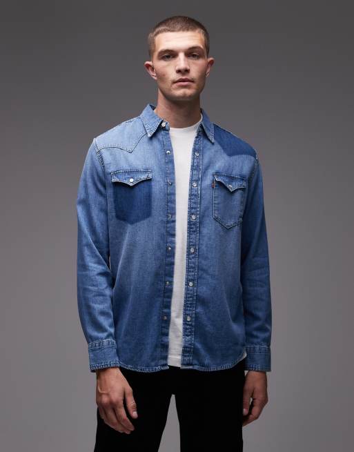 Levi's - Camicia classica in denim lavaggio medio stile western con dettagli a contrasto