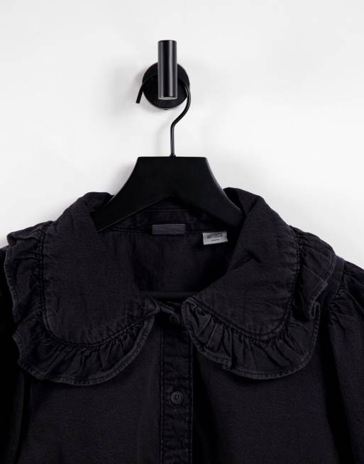 Levi's - Camicia in denim nera con colletto con volant, 3 di 4