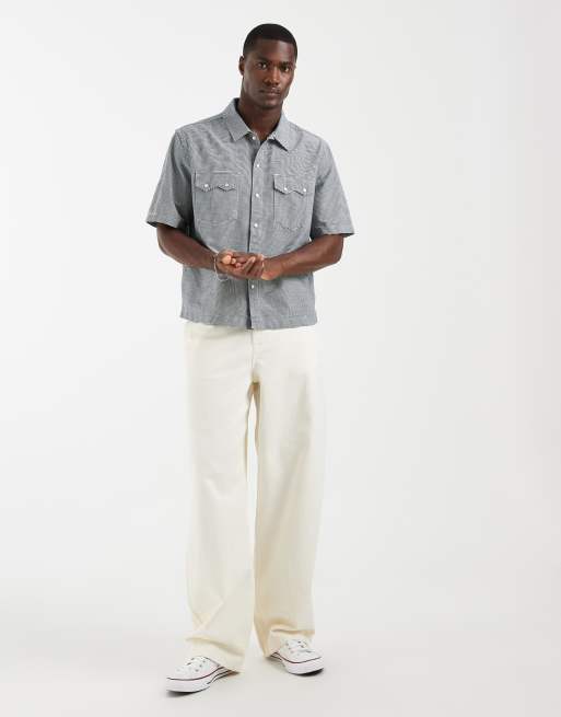 Levi's - Camisa a cuadros azules de corte cuadrado y manga corta de estilo wéstern, 3 de 5