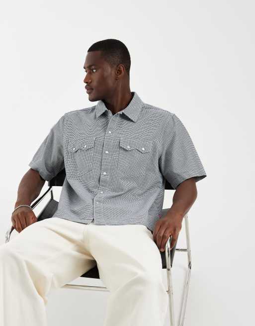 Levi's - Camisa a cuadros azules de corte cuadrado y manga corta de estilo wéstern, 4 de 5