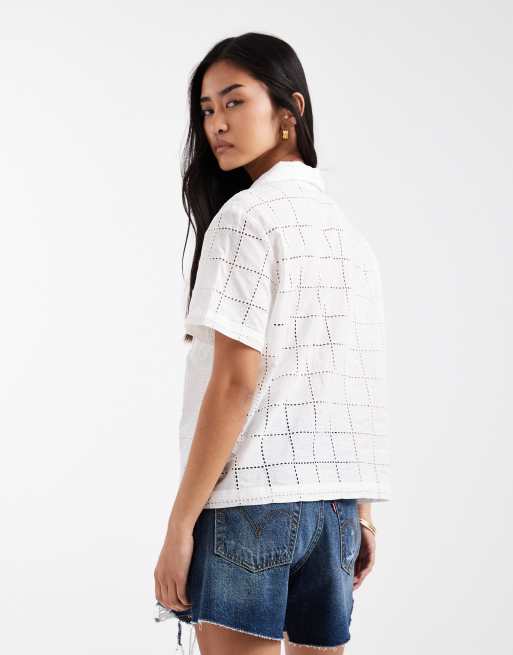 Levi's - camisa boxy de broderie anglaise en blanco, 4 de 4