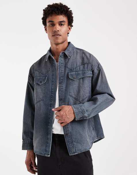 Levi's - camisa vaquera western oversize en gris lavado - view 1