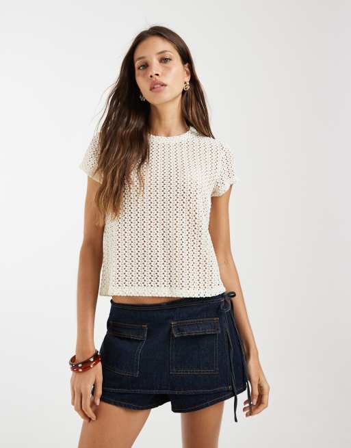 Levi's - Camiseta color crudo de encaje floral