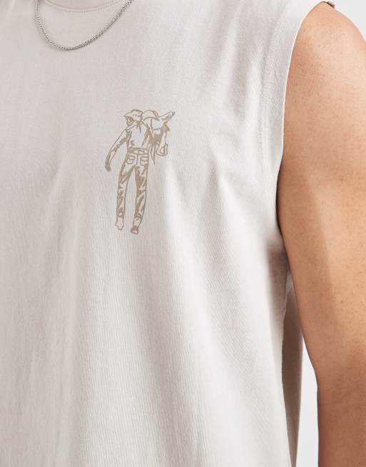 Levi's - Camiseta color piedra claro sin mangas con gráfico del logo en la espalda, 3 de 5