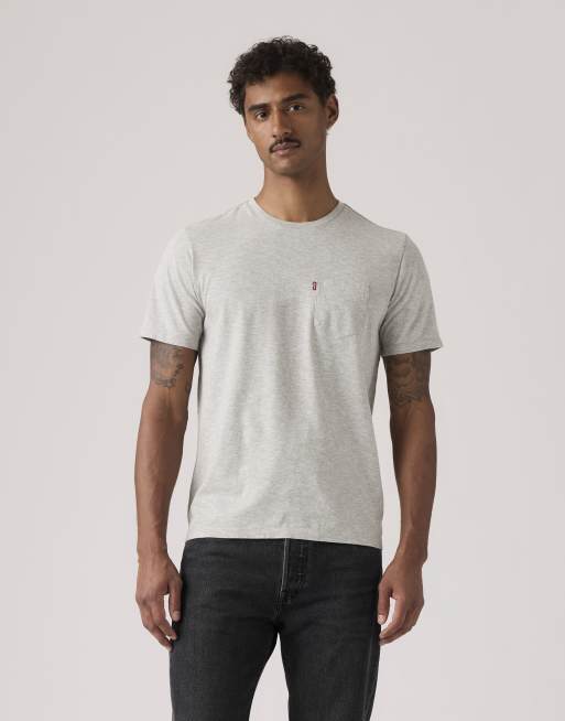 Levi's - Camiseta gris de corte clásico con bolsillo de algodón, 3 de 4
