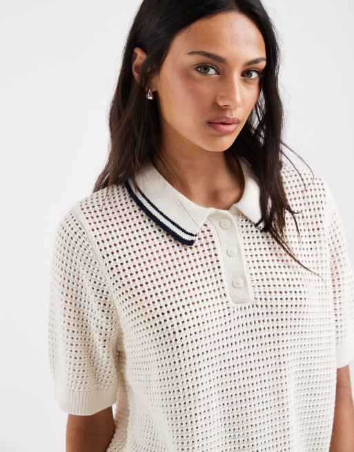 Levi's - camiseta polo a rayas Alizee en beige, 3 de 4