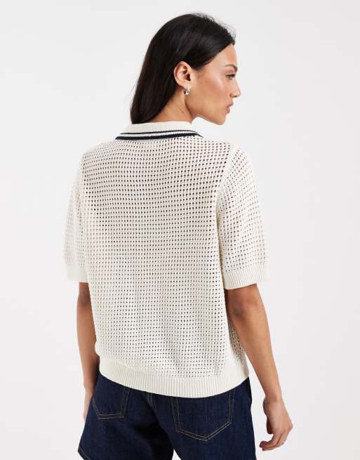 Levi's - camiseta polo a rayas Alizee en beige, 4 de 4