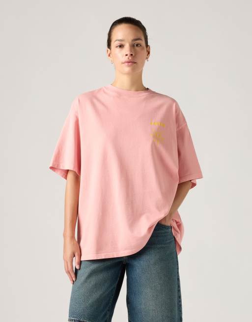 Levi's - Camiseta roja de manga corta con estampado gráfico apilado de algodón, 4 de 4