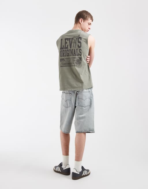 Levi's - camiseta sin mangas con gráfico del logotipo en la espalda en caqui