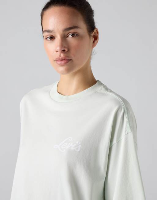 Levi's - Camiseta verde pálido de manga corta con estampado gráfico apilado de algodón, 4 de 4