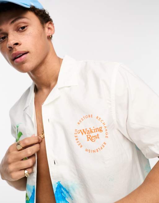 Levi's camp collar shirt in white with palm tree print | ASOS