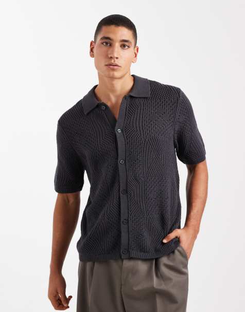 Levi’s – Camp-Hemd aus offenmaschigem Strick in Anthrazit - view 1