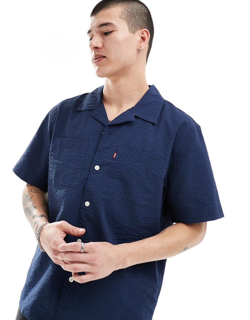Levi's Camp seersucker shirt with revere collar in navy