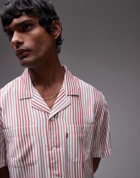 Levi's classic camper short sleeve revere collar stripe shirt in red