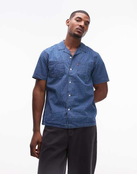 Levi's - Camper - Overhemd met korte mouwen en reverskraag en ruitmotief in donkerblauw - view 1