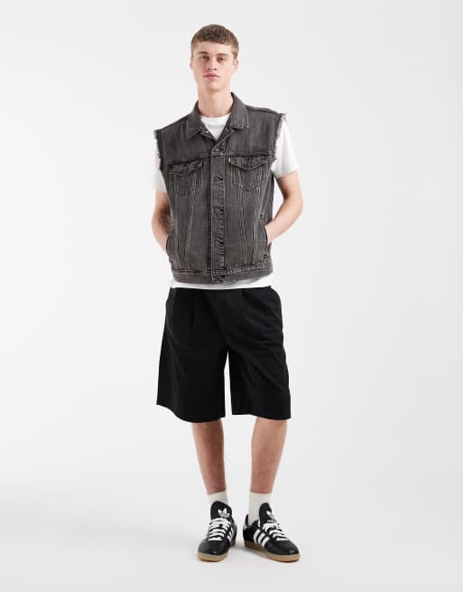 Levi's - Canotta comoda stile trucker in denim nero slavato, 2 di 5