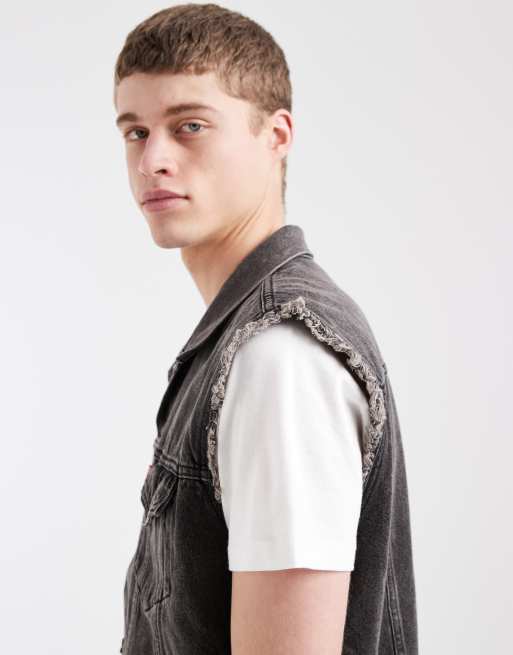 Levi's - Canotta comoda stile trucker in denim nero slavato, 4 di 5