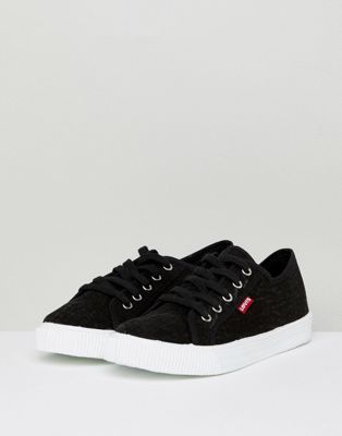 canvas shoe with red tab in black 